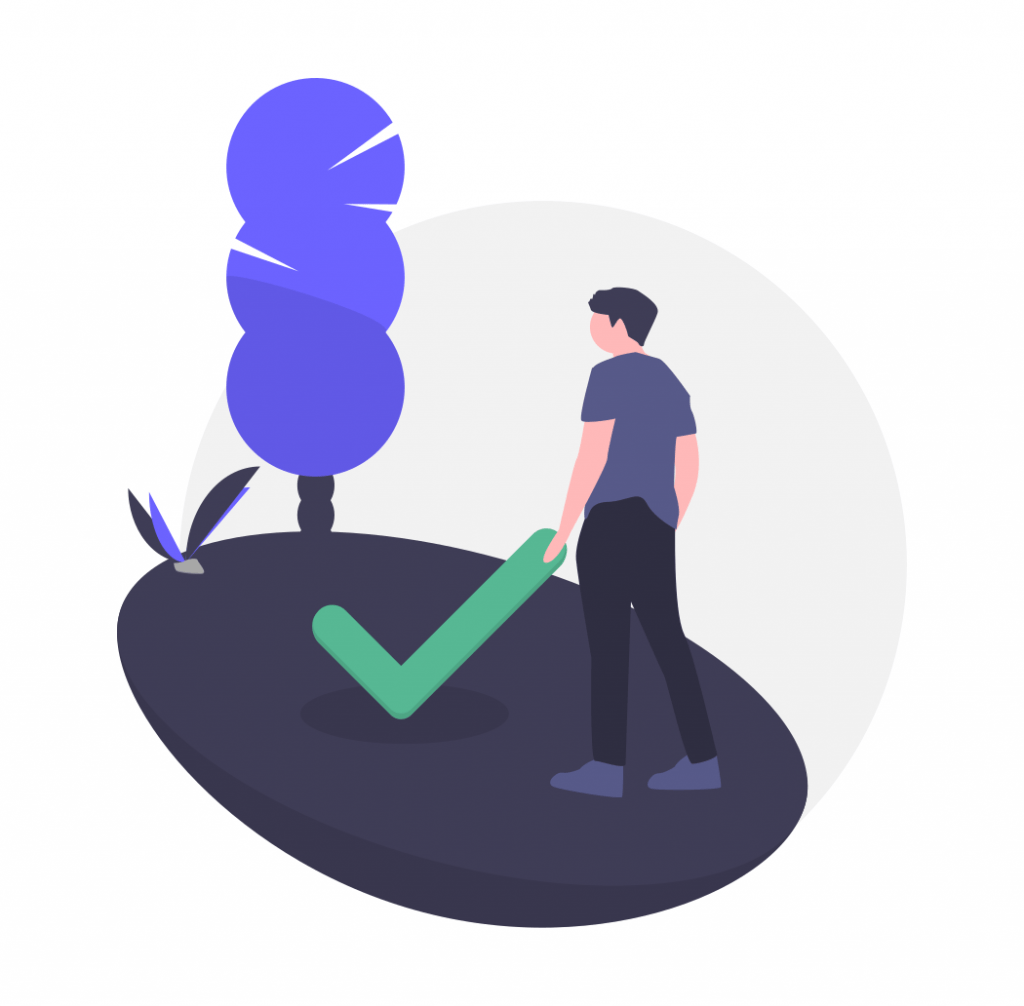 Illustration of man, tree, and task completed