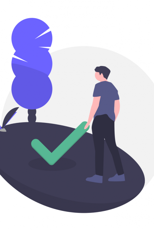 Illustration of man, tree, and task completed